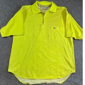 VINTAGE 90s Quiksilver Polo Shirt Mens Neon Yellow Performance Skate Y2K Large